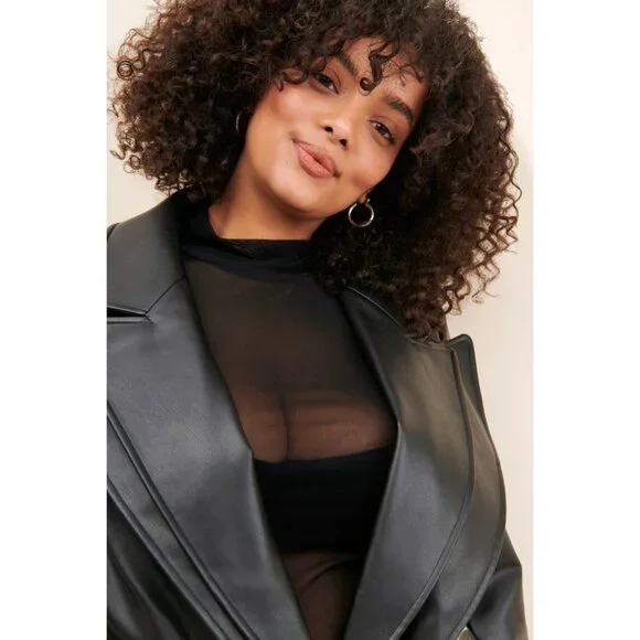 Anthropologie Hutch Layered Vegan Leather Blazer Jacket Coat Edgy Cool Unique 1X - Picture 3 of 13